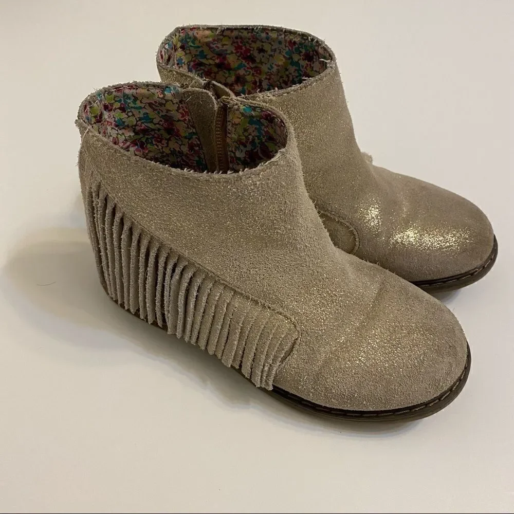 Tucker + Tate Nordstrom Gold Fringe Leather suede Girls zip low Boots 29/US 12